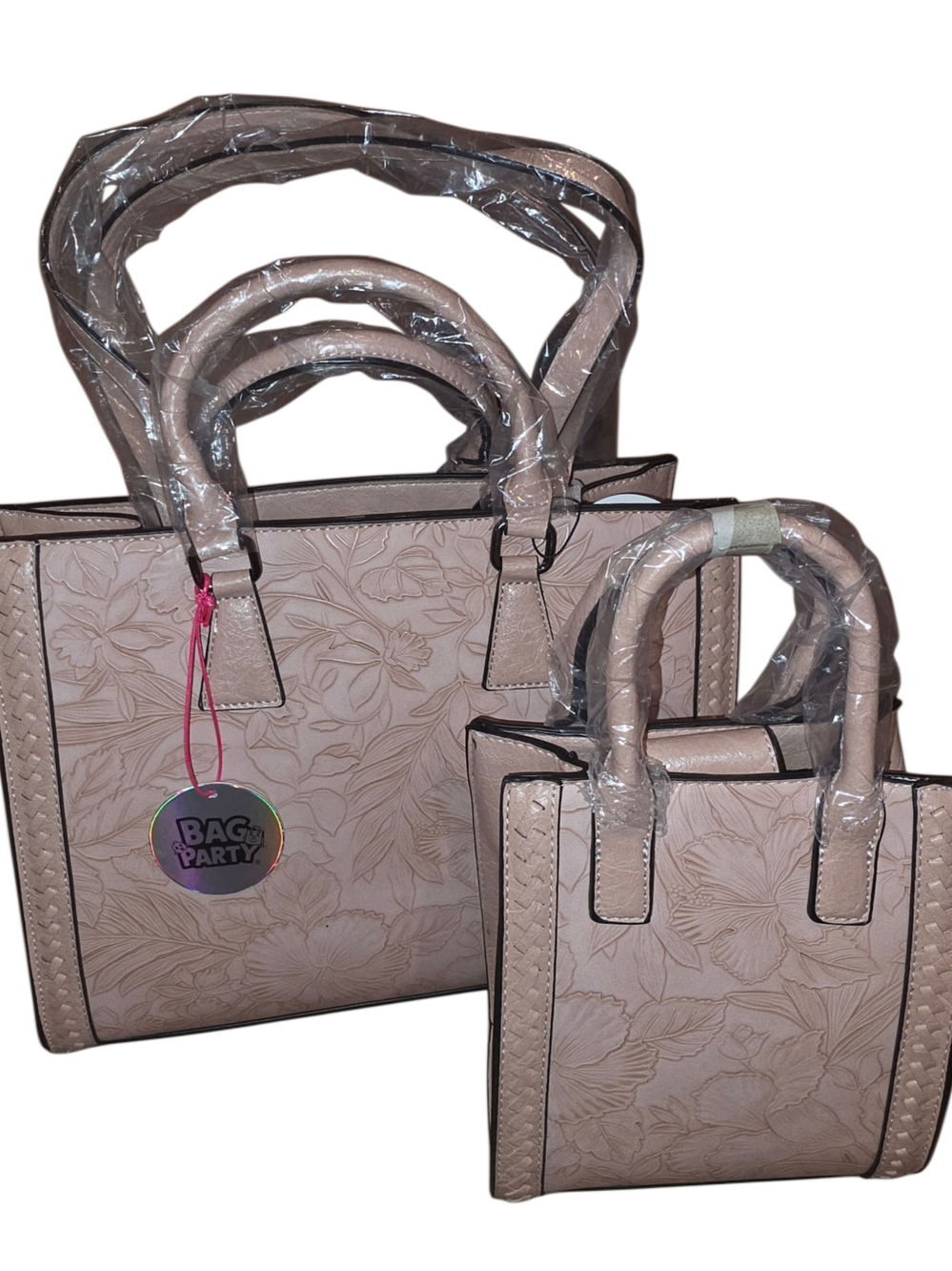 Brand New - Blush Pink Floral Embossed Hibiscus Tote & Mini Me Set